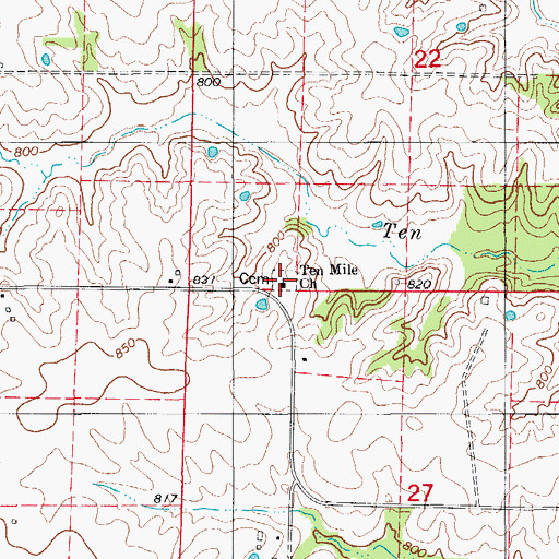 Topographic Map of Ten Mile Church, MO