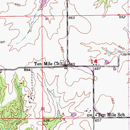 Topographic Map of Ten Mile Church, MO