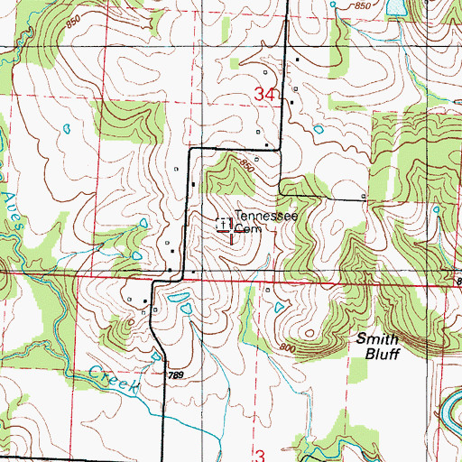 Topographic Map of Tennessee Cemetery, MO