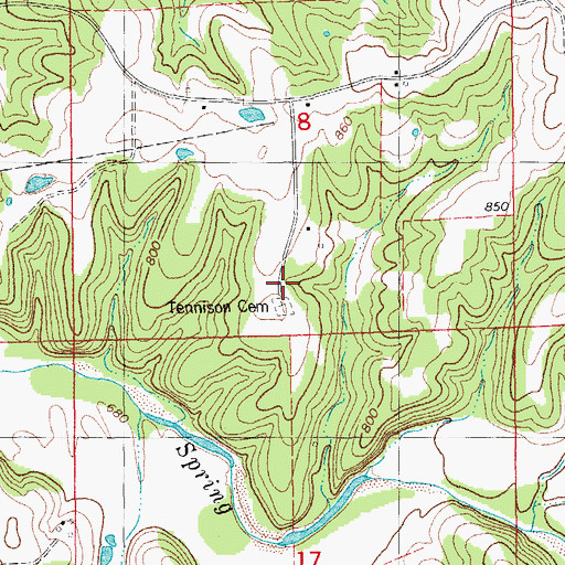 Topographic Map of Tennison Cemetery, MO