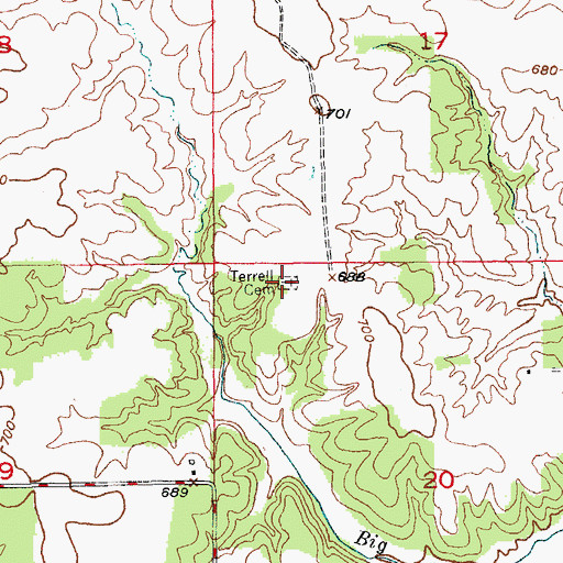 Topographic Map of Terrell Cemetery, MO