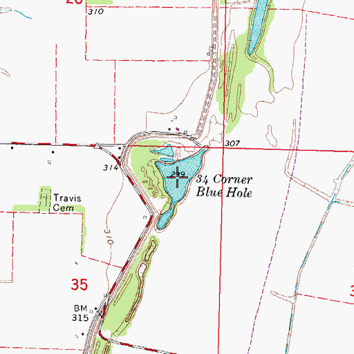 Topographic Map of Thirtyfour Corner Blue Hole, MO