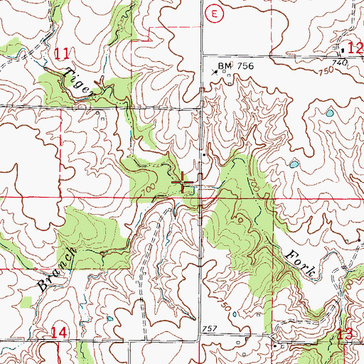 Topographic Map of Thomas Branch, MO