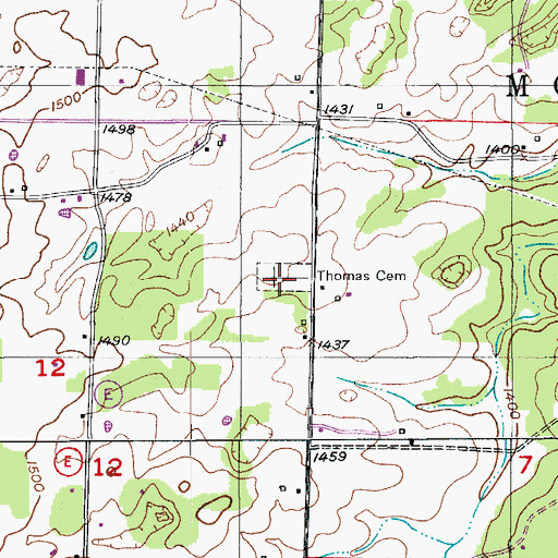 Topographic Map of Thomas Cemetery, MO