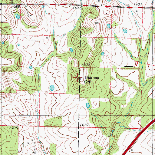 Topographic Map of Thomas Cemetery, MO