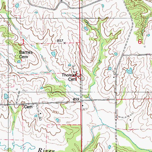 Topographic Map of Thomas Cemetery, MO