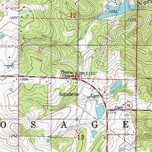 Topographic Map of Thomas Chapel, MO