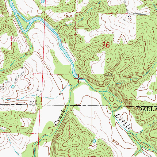 Topographic Map of Thomas Creek, MO