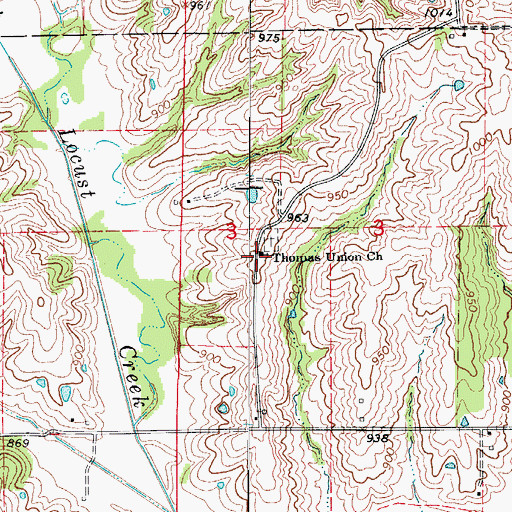 Topographic Map of Thomas Union Church, MO