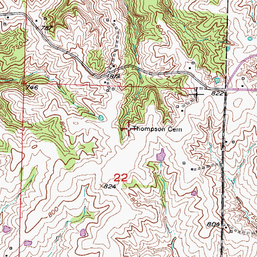 Topographic Map of Thompson Cemetery, MO