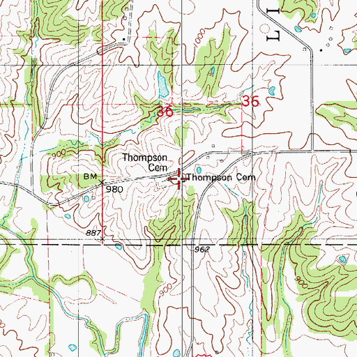 Topographic Map of Thompson Cemetery, MO