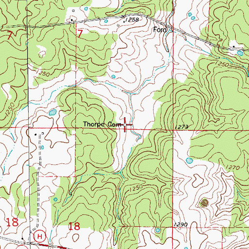 Topographic Map of Thorpe Cemetery, MO