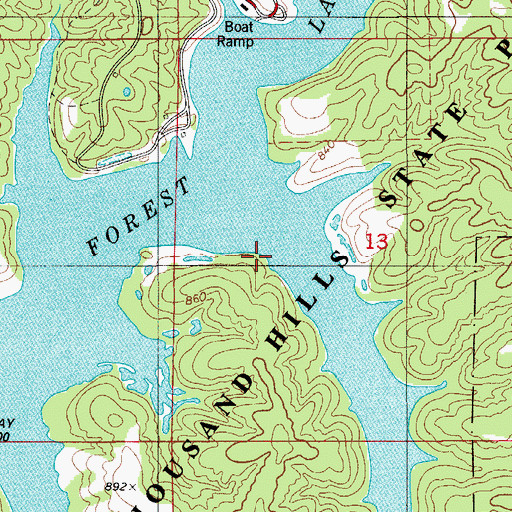 Topographic Map of Thousand Hills State Park, MO