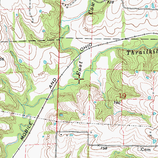 Topographic Map of Thrailkill Branch, MO