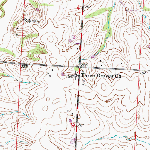 Topographic Map of Three Groves Church, MO