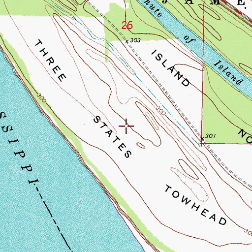 Topographic Map of Three States Towhead, MO