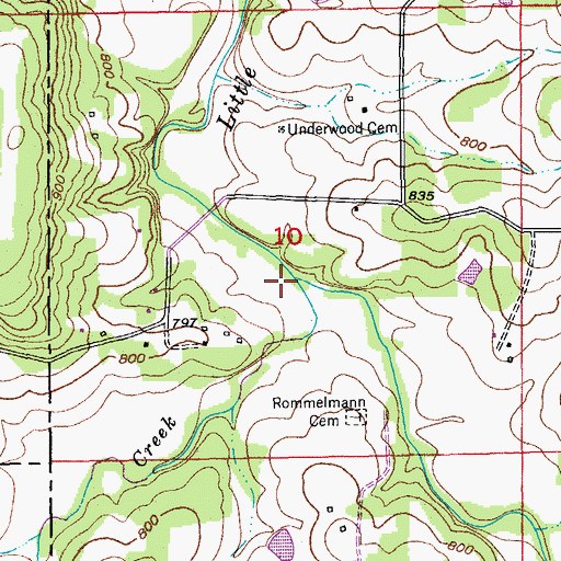 Topographic Map of Threemile Creek, MO