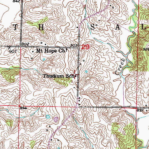 Topographic Map of Thudium School, MO