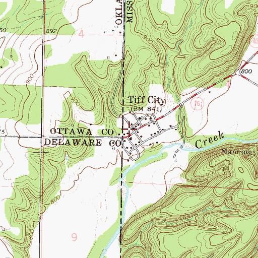 Topographic Map of Tiff City, MO