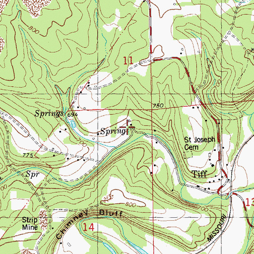 Topographic Map of Tiff School, MO