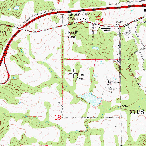 Topographic Map of Tiler Cemetery, MO