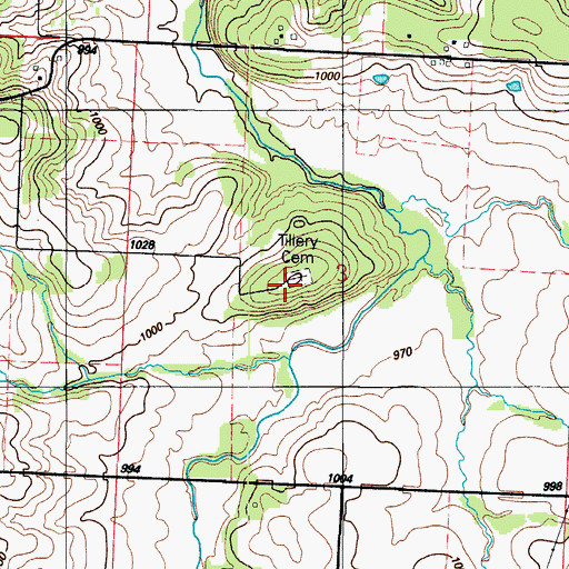 Topographic Map of Tillery Cemetery, MO