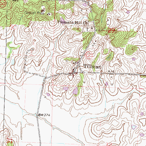 Topographic Map of Tillman, MO