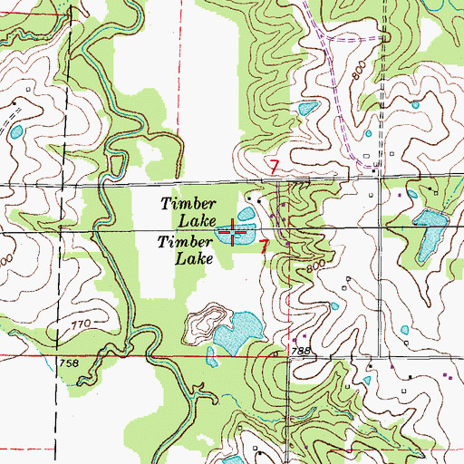 Topographic Map of Timber Lake, MO