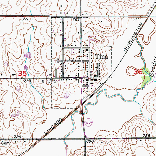 Topographic Map of Tina, MO