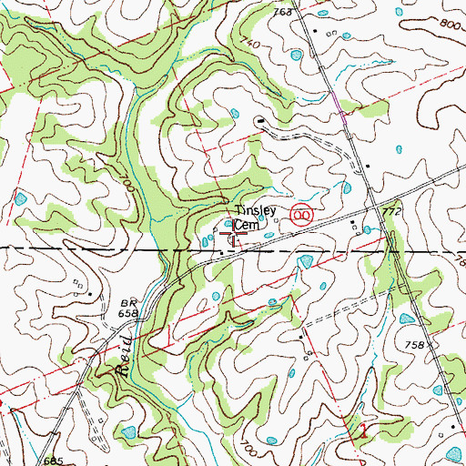 Topographic Map of Tinsley Cemetery, MO