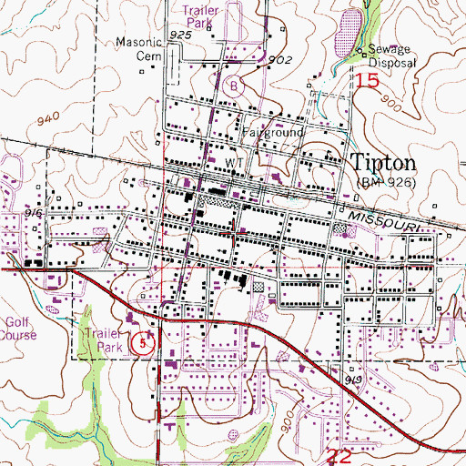 Topographic Map of Tipton, MO