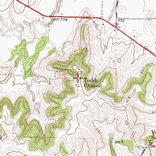 Topographic Map of Todds Chapel, MO