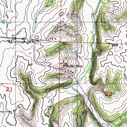 Topographic Map of Toler Cemetery, MO