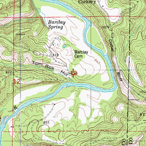 Topographic Map of Tom Box Hollow, MO