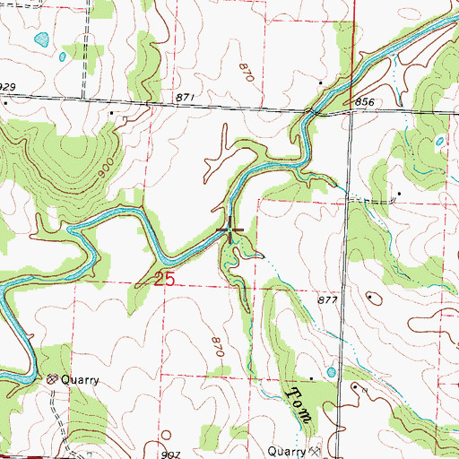 Topographic Map of Tom Branch, MO