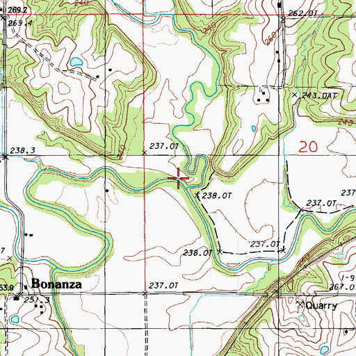 Topographic Map of Tom Creek, MO