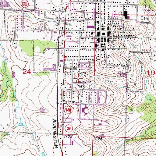 Topographic Map of Toney Park, MO