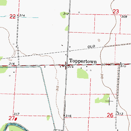 Topographic Map of Toppertown, MO