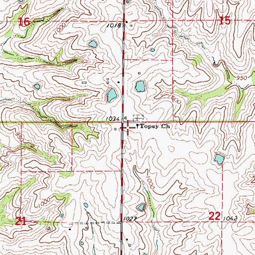 Topographic Map of Topsy Church, MO