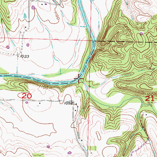 Topographic Map of Tory Creek, MO