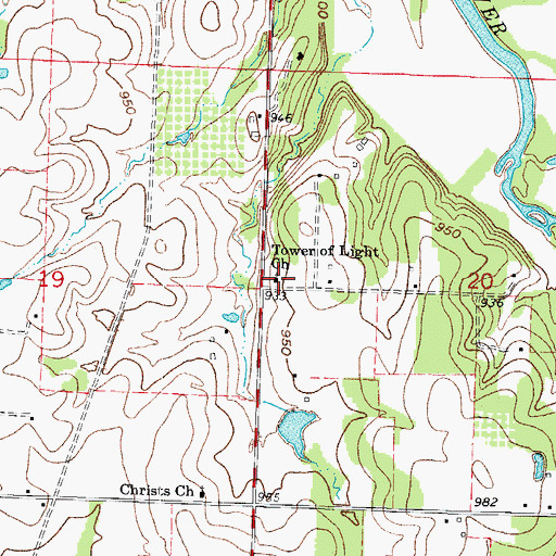 Topographic Map of Tower of Light Church, MO
