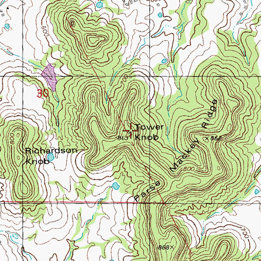 Topographic Map of Tower Knob, MO