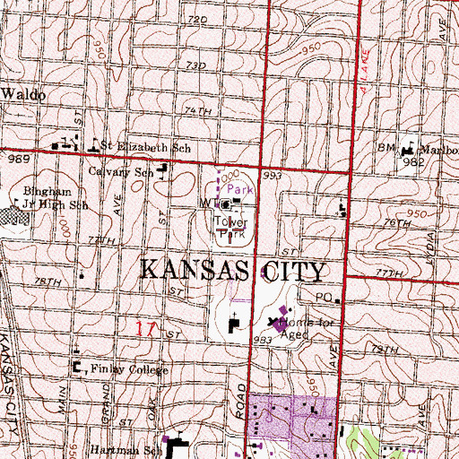 Topographic Map of Tower Park, MO