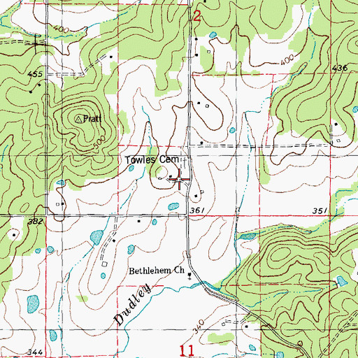 Topographic Map of Towles Cemetery, MO