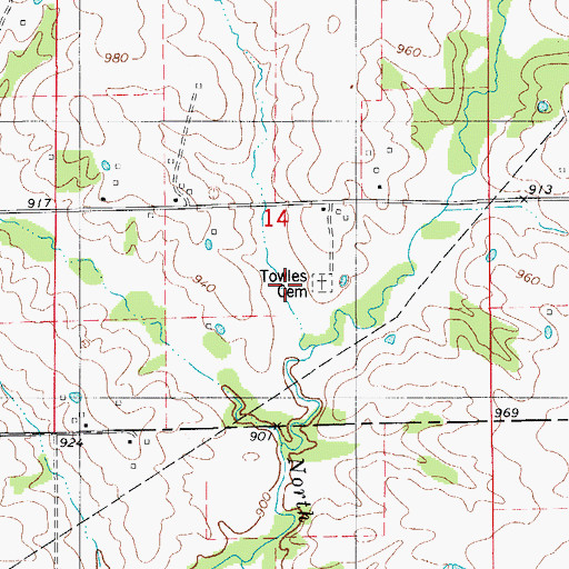 Topographic Map of Towles Cemetery, MO