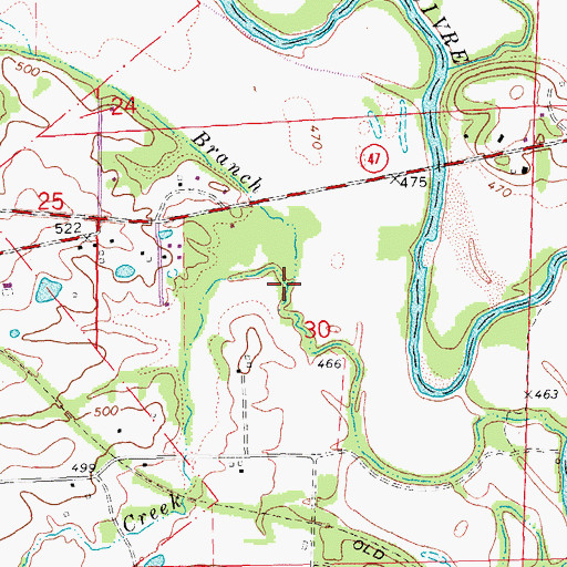 Topographic Map of Town Branch, MO
