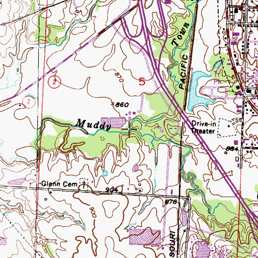 Topographic Map of Town Creek, MO