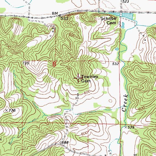 Topographic Map of Townley Cemetery, MO