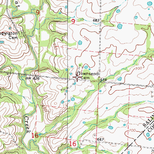 Topographic Map of Townsend Cemetery, MO