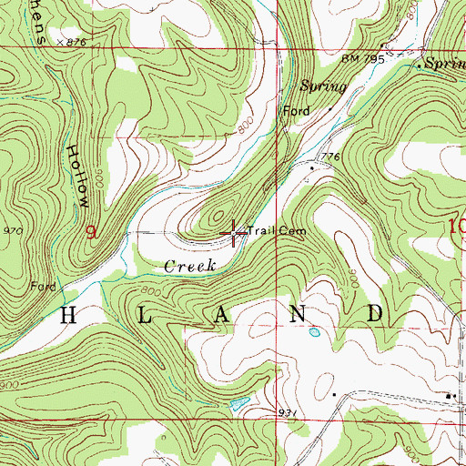 Topographic Map of Trail Cemetery, MO